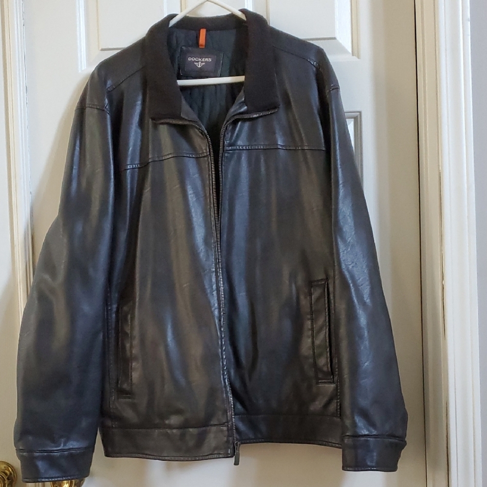 Dockers Men's XXL Dark Brown Faux Leather Bomber Jacket